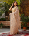 Pure Cotton Kota Doria Saree Peach Color Jaal Embroidery with running blouse - IndieHaat