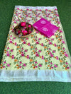 Kota Doria Saree Floral Yellow 12% Off - IndieHaat