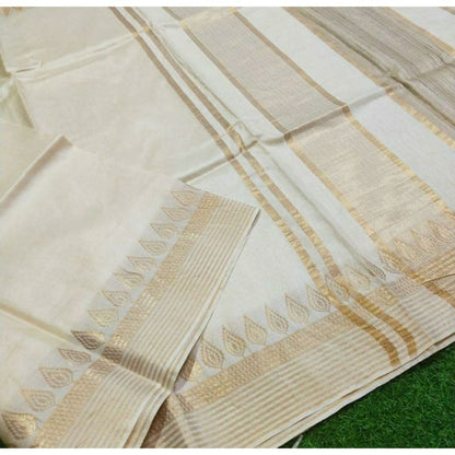 Handcrafted Kota Silk Biege Saree Jacquard Weaves with Blouse-Indiehaat