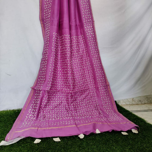 Chanderi Silk Saree with blouse Hand Applique Work