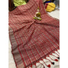 Pure Ghicha Tussar Silk Red Saree with Running Blouse SilkMark Certified-Indiehaat