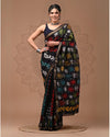 Maheshwari Silk Saree black Handblock Printed With running blouse (Silk by Silk)