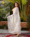 Pure Cotton Kota Doria Saree Off White Color Jaal Embroidery with running blouse - IndieHaat