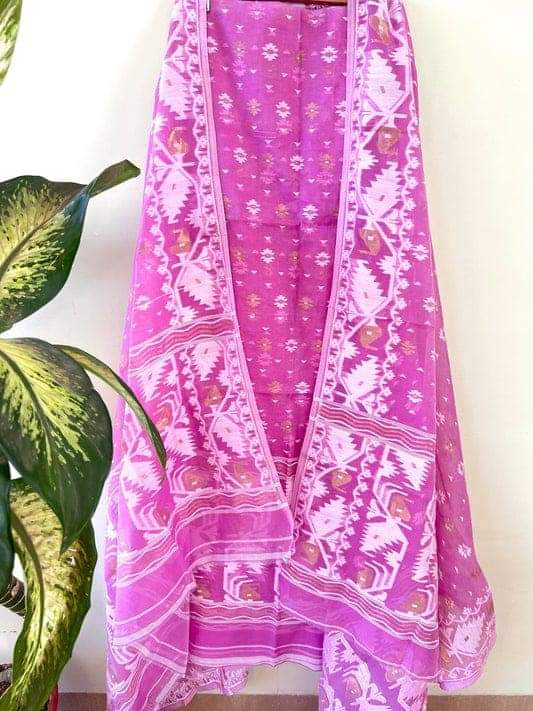 IndieHaat|Cotton Silk Suit Jamdani Violet 13% Off