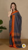 Cotton Saree PattedaAnchu Gray 18% Off - IndieHaat