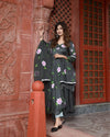Organza Stitched Suit Black Color Hand painted - IndieHaat