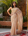 Pure Cotton Kota Doria Saree Peach Color Jaal Embroidery with running blouse - IndieHaat