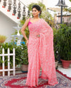 Georgette Handcrafted Saree Candy Pink Color Tepchi work with Running Blouse - IndieHaat