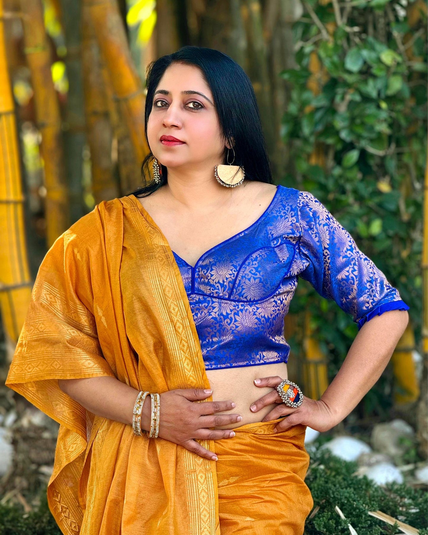 Katan Silk Saree Gajari Color Banarasi Weaves with running blouse - IndieHaat