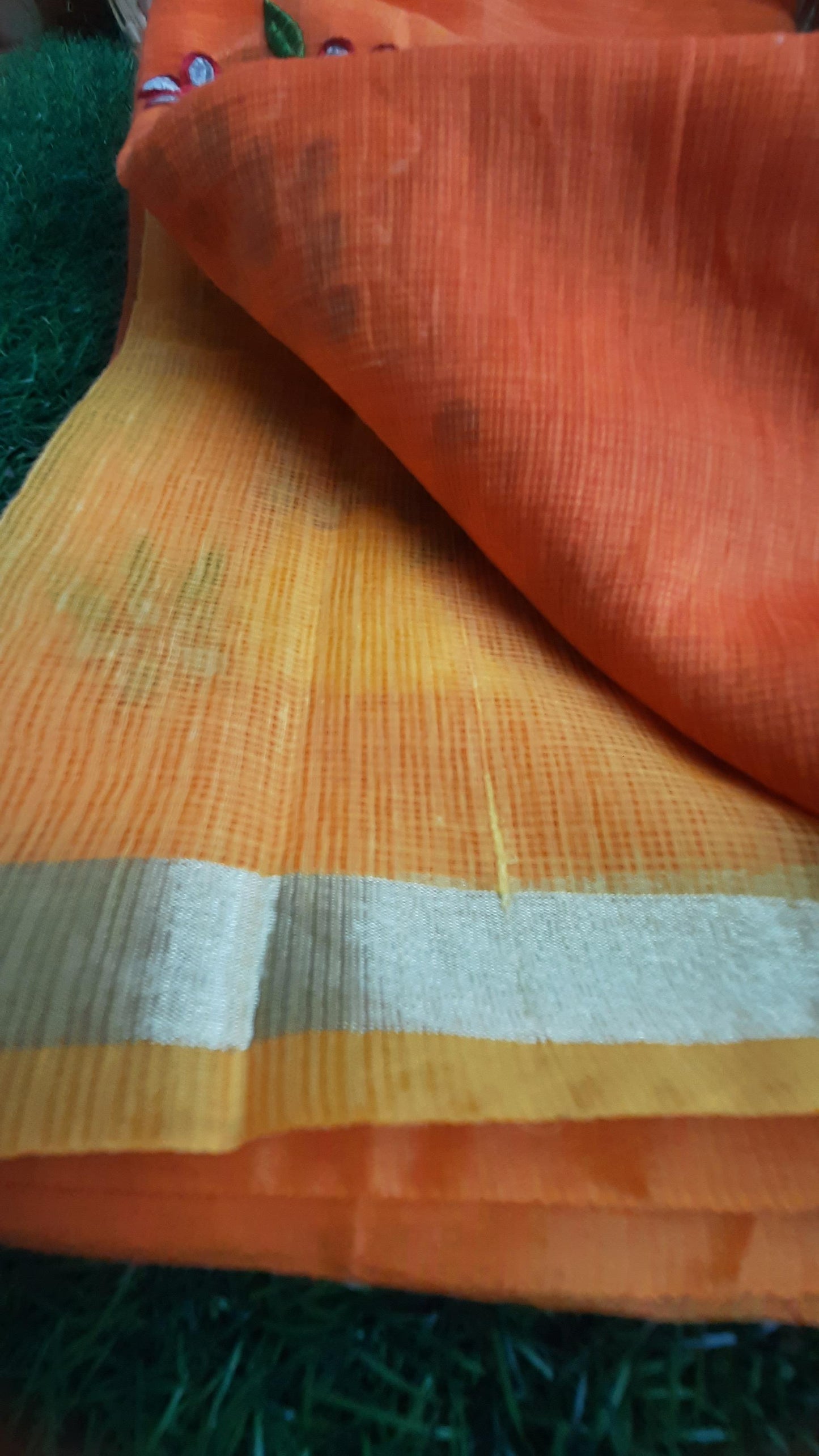 Kota Cotton Saree Embroidred Orange 8% Off - IndieHaat
