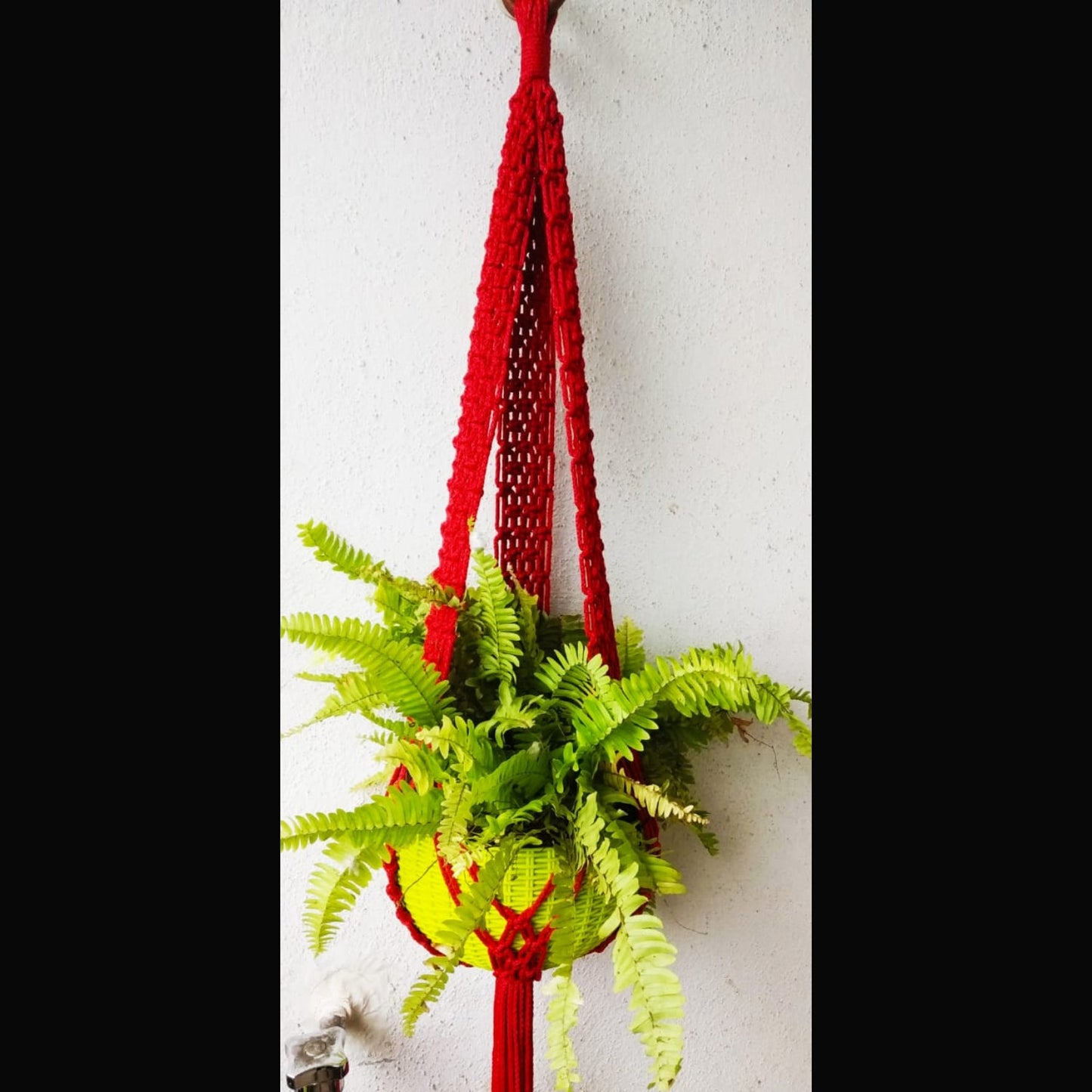 Macrame Wall Hanging Red Pot Holder With Nylon Thread-Indiehaat
