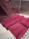 Kota Silk Saree Maroon Color with Sequence Pallu, golden stripes and Contrast Pallu and Blouse (running blouse)-Indiehaat
