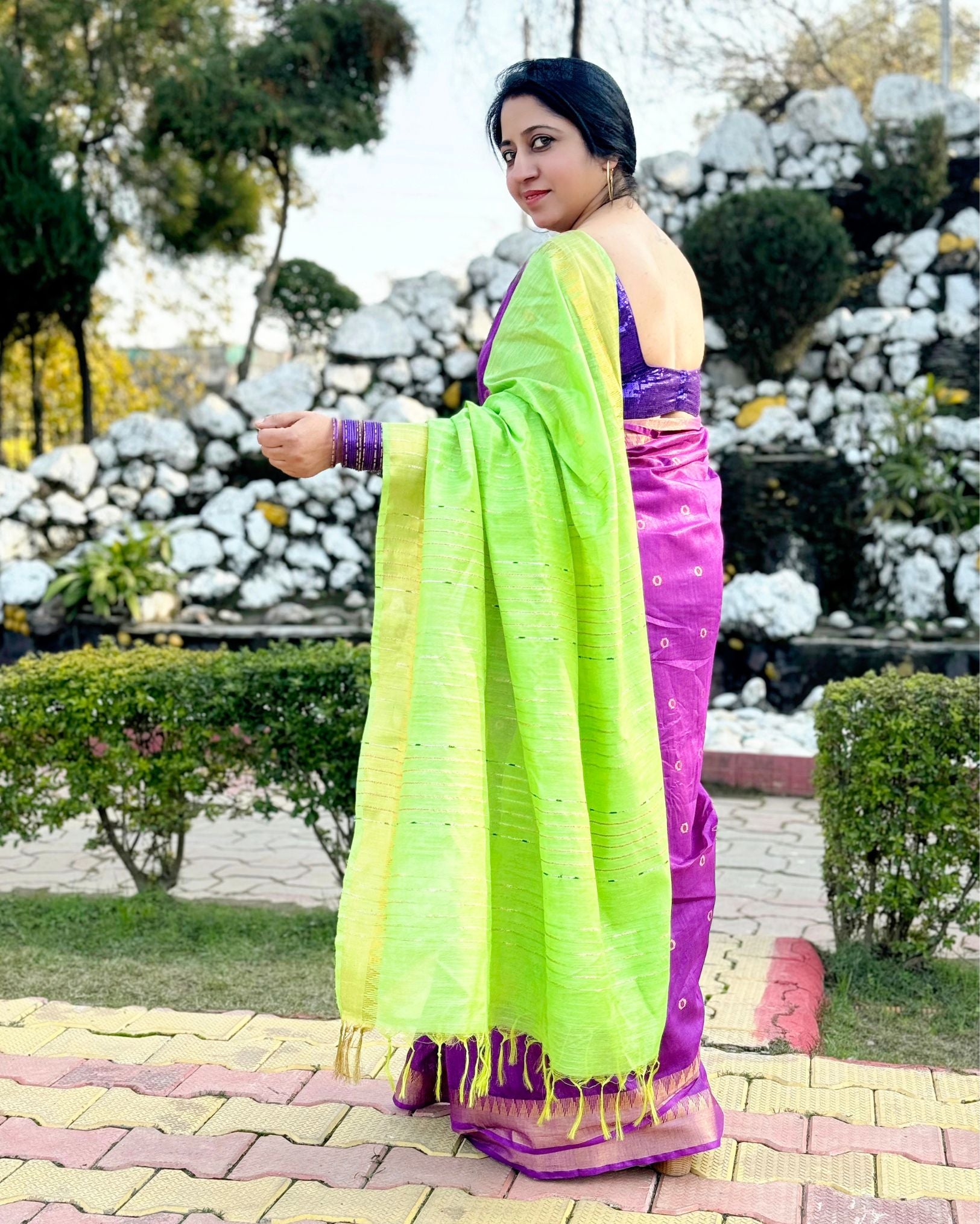 Katan Silk Saree Royal Purple Color Banarasi Weaves with running blouse - IndieHaat