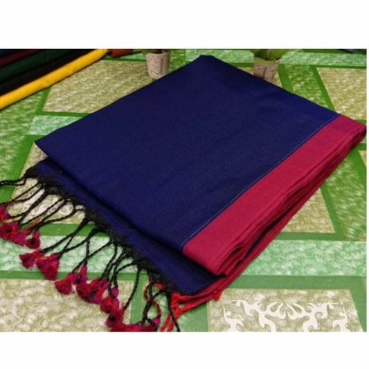 Pure Handloom Mul Cotton Blue Saree 120 Count (Without Blouse)-Indiehaat