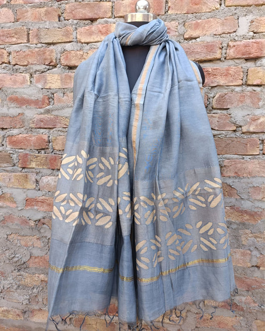 Chanderi Silk Dupatta Pastel Blue Color Applique Work - IndieHaat