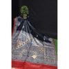 Silkmark Certified Tussar Silk Handloom Handblock Printed Black Saree with Blouse-Indiehaat