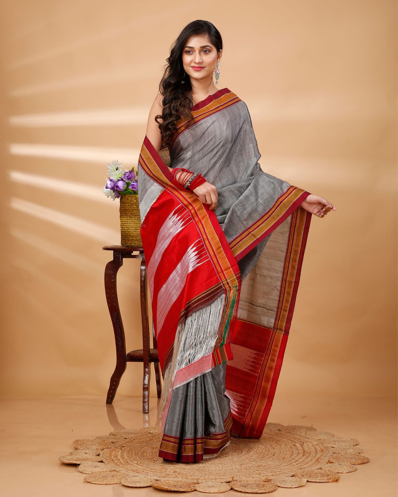 Buy Online Green Bandhej Print Modal Silk Sari with Red Ajrak Pallu – Pure  Elegance