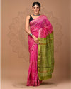 Maheshwari Silk Saree pink Handblock Printed With running blouse (Silk by Silk)