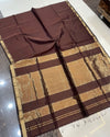 Maheshwari Handloom Silk Saree Dark Brown Color Zari Line Zari Pallu with running blouse - IndieHaat