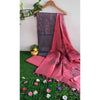 Katan Silk Gray Suit Piece with Pink Bottom and Dupatta Embroidered-Indiehaat