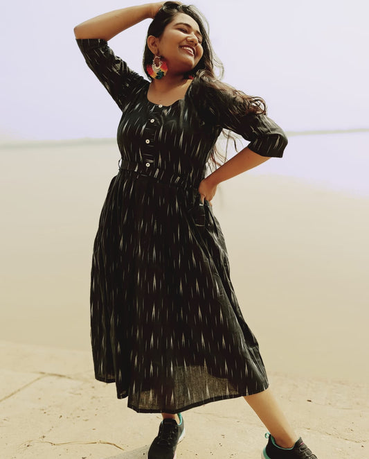 IndieHaat|Pure Cotton Dress Ikkat Design Brown 25% Off