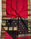 Maheshwari Silk Saree Bright Red Color Handloom Handwoven Zari Border with flower Buti work pallu and contrast blouse - IndieHaat