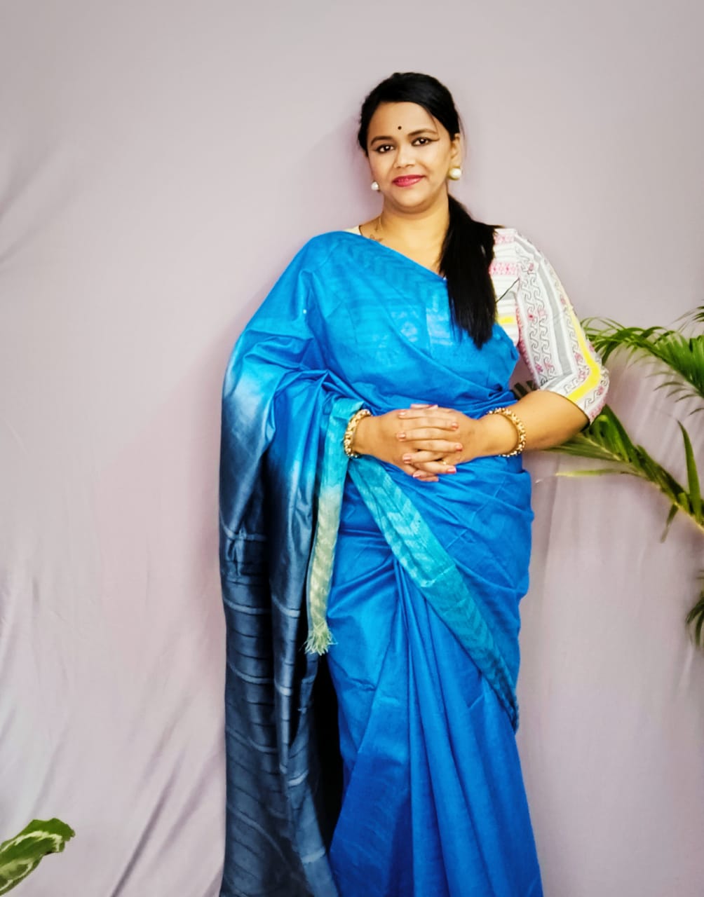 Silkmark certified Chanderi Silk Saree Blue Colour with Running Blouse-Indiehaat