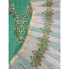 Kota Doria Green Suit Material 2 Piece Embroidered (Only Top and Dupatta)-Indiehaat