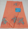 Kota Doria Orange Pure Cotton Embroidery Saree With Blouse Handcrafted-Indiehaat