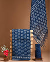 Kota Doria Suit (Top+Bottom+Dupatta) Blue Color Handblock printed - IndieHaat
