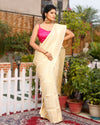 Kanjivaram Silk Saree Beige Color with running blouse - IndieHaat