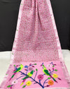 Kota Doria Paithani Embroidery Designer Saree Pink Colour with running blouse-Indiehaat