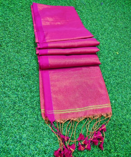 Tissue Cotton Saree SoftFeel Pink 18% Off IndieHaat