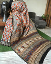 Chanderi Silk Saree Off White Color Kalamkari Print with running blouse - IndieHaat