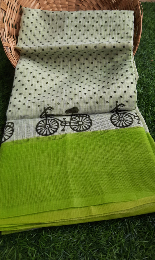 IndieHaat|Kota Cotton Saree Printed Green 11% Off