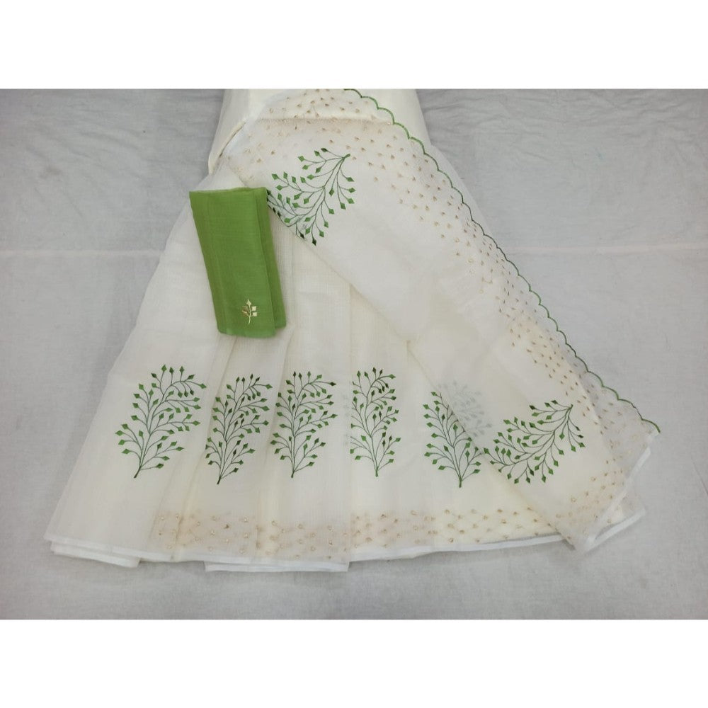 Kota Doria Embroidery Saree with blouse Handcrafted