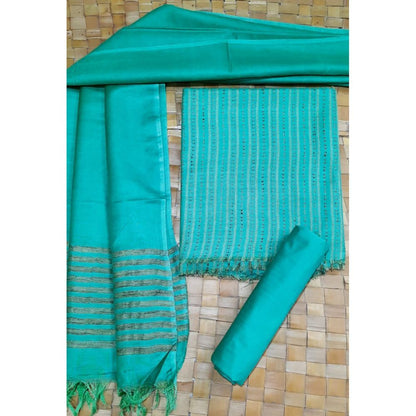 Katan Silk Sea Green Suit Piece with Bottom and Dupatta Handcrafted-Indiehaat
