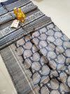 Silkmark Certified Tussar Silk Handloom Handblock Printed Black Saree with Blouse-Indiehaat