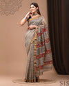 Pure Maheshwari Silk Saree Gray Handblock Printed with running blouse