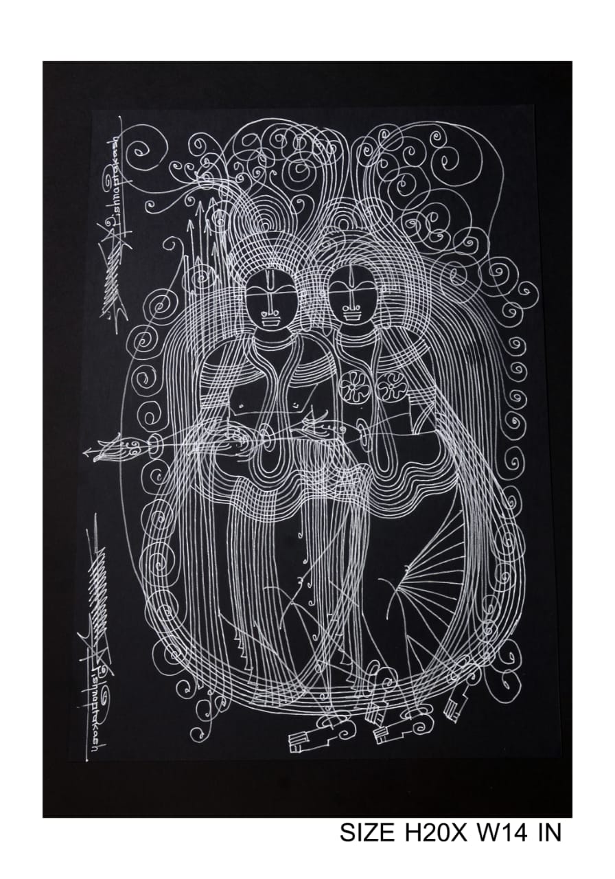 The Surpur Line Art Painting Mixed Media on Paper Unframed (Size: 22 x 16 inches) Artist: Krishna Prakash-Indiehaat