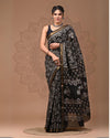 Maheshwari Silk Saree Black Handblock Printed With running blouse (Silk by Silk)