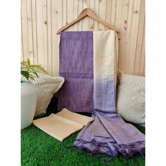 Katan Mamba Violet Silk Suit Piece with Bottom and Dupatta-Indiehaat