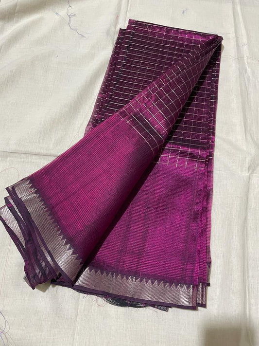 Mangalagiri Silk Saree Pattu Violet 15% Off - IndieHaat
