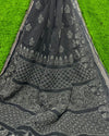 Kota Doria Saree Black Color Chikankari work without blouse - IndieHaat