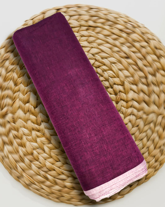 Pure Linen by Linen Fabric Dark Purple Color - IndieHaat