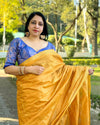 Katan Silk Saree Gajari Color Banarasi Weaves with running blouse - IndieHaat