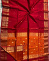 Maheshwari Silk Saree Dark Red Color Handloom Handwoven Zari Border with flower Buti work pallu and contrast blouse - IndieHaat