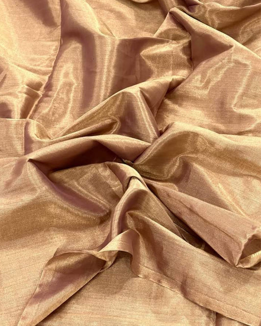Maheshwari Tissue Silk Saree Peachy Tan Color with running blouse - IndieHaat