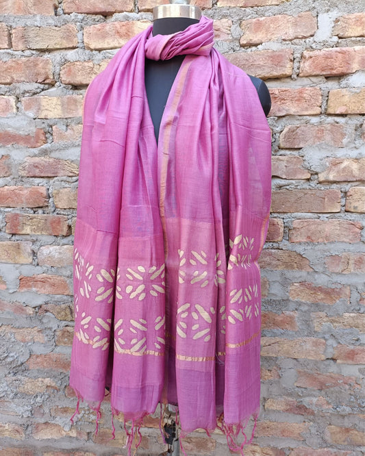 Chanderi Silk Dupatta Pastel Purple Color Applique Work - IndieHaat