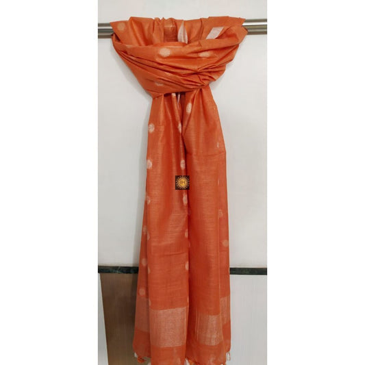 Hand Dyed Slub Linen Orange Dupatta-Indiehaat